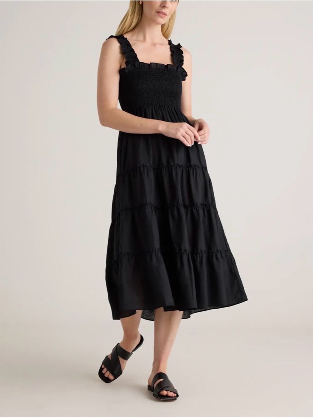 Quince Linen Smocked Midi Dress